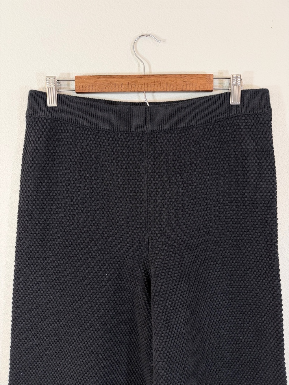 Free People Beach Hailee Pants Size L Black Waffle Knit Wide Leg Crop Minimalist - Picture 3 of 11